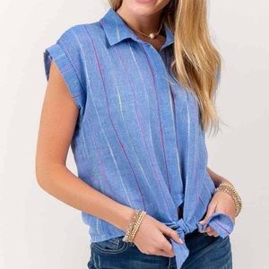 Francesca's Collections Harper Heritage Blue Tie Front Button Top
